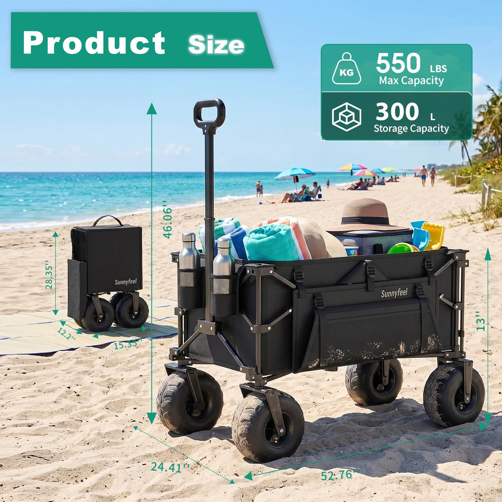 SUNNYFEEL Beach Wagon with Big Wheels for Sand - 300L Large Capacity