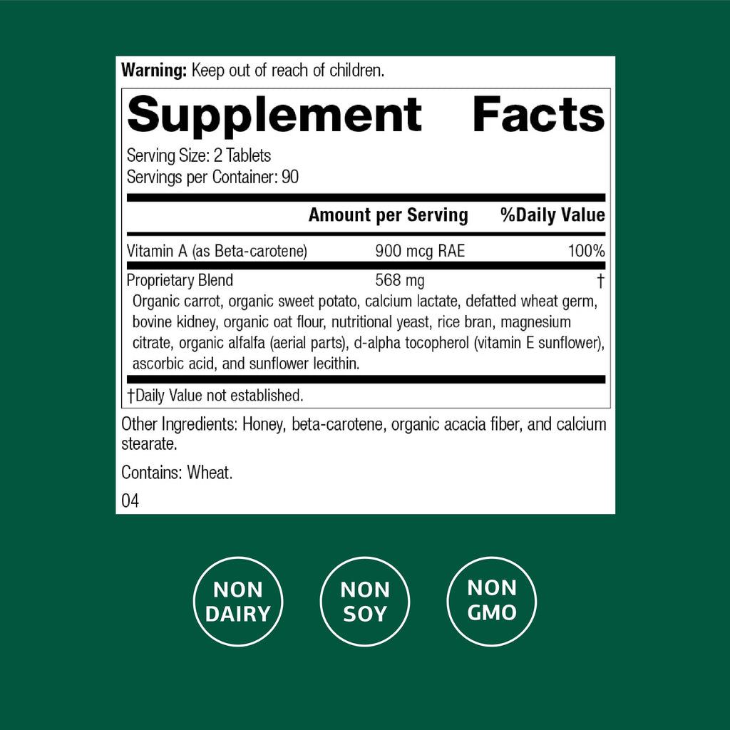 Standard Process Cataplex A - Supports Eye Health & Mucous Membranes - Supports Healthy Vision & Provides Antioxidant Vitamin A - Non-Dairy & Non-Soy - 180 Tablets