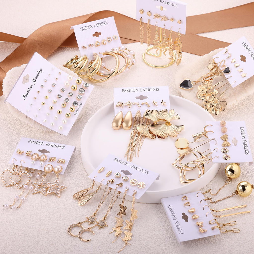 Funtopia Gold Dangle Earrings 68 Pairs Fashion Statement Earring for Women
