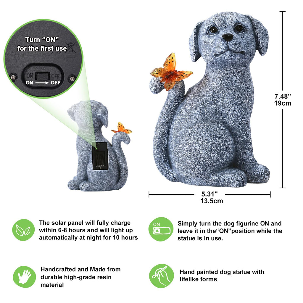 Nacome Dog Outdoor Statues for Garden with Solar Butterfly