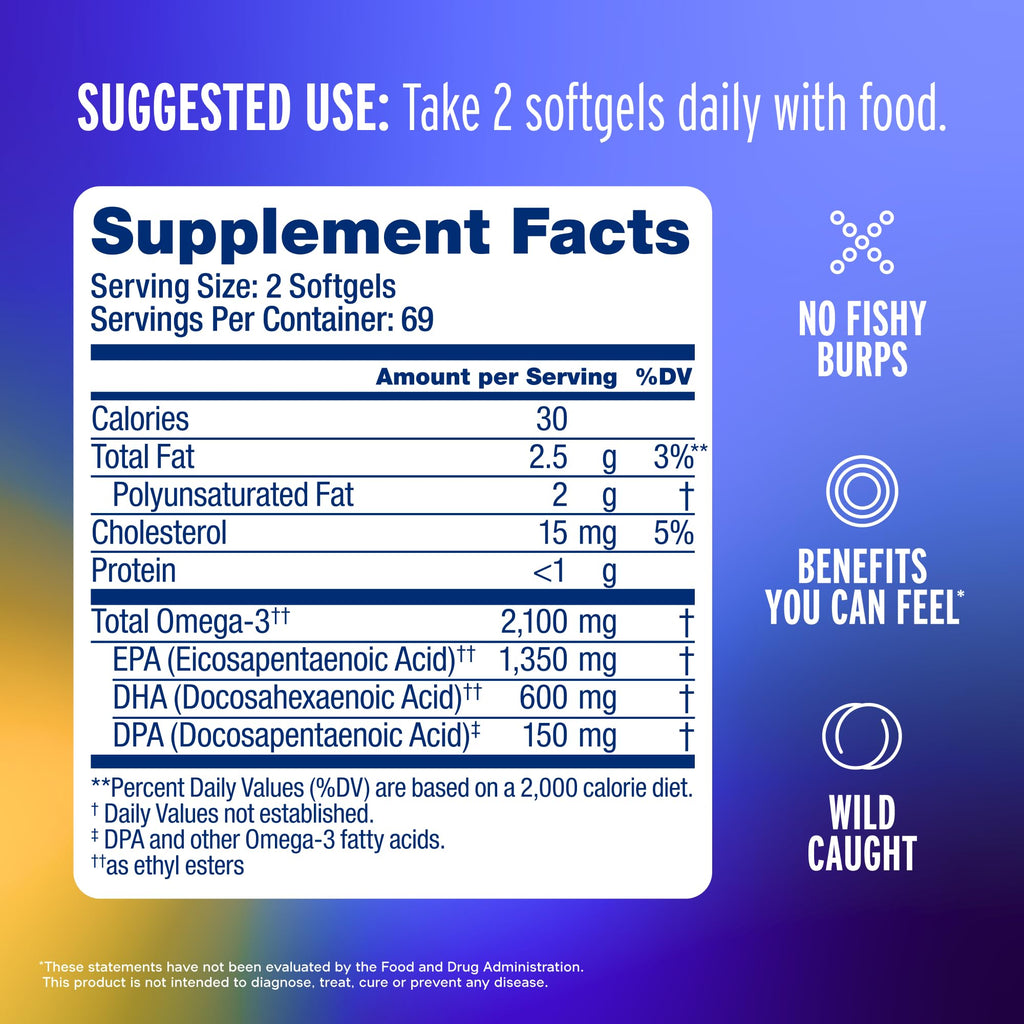 Oceanblue Professional Omega-3 2100mg Fish Oil Supplement – Triple Strength, High Potency EPA, DHA & DPA – Burpless, Wild-Caught, Natural Orange Flavor – 138 Count (Pack of 2)