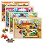 SYNARRY Large Wooden Construction Vehicle Puzzles for Kids Ages 4-6
