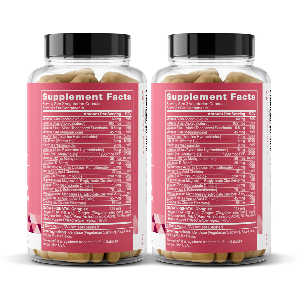 Eu Natural Glow Prenatal Vitamins for Women - 20-in-1 Prenatal Multivitamin with Folate & Vegan DHA - Supports Healthy Pregnancy, Fetal Development & Mom’s Comfort - 120 Vegetarian Capsules