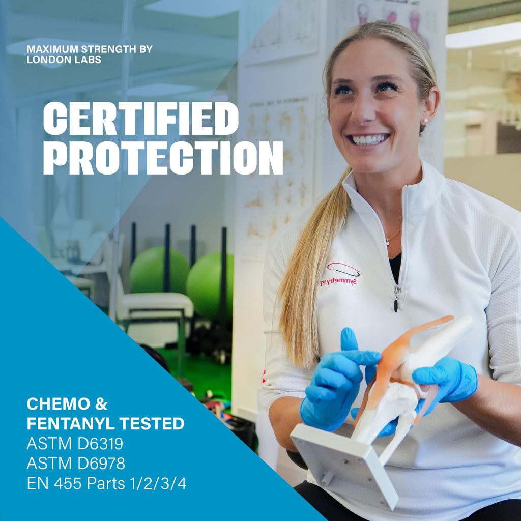 London Labs Synsafe 4 Mil -Blue Nitrile Exam Gloves –Disposable Latex Free & Powder Free – Extra Strong, Rubber Gloves – First Aid Kit, Medical, EMT, Cleaning, Cooking | Bulk Case of (1000 ct)