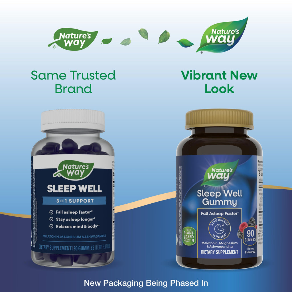 Nature's Way Sleep Well Melatonin and Magnesium Gummies,Sleep Support for Adults*,with Ashwagandha,Berry Flavored,90 Gummies,(Pack of 2)