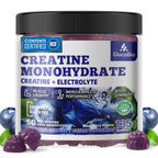 GlucoBio Creatine Monohydrate Gummies (5g) – Pre-Workout Energy & Muscle Growth Support for Men & Women | Blueberry Electrolyte Gummies (135 Count)