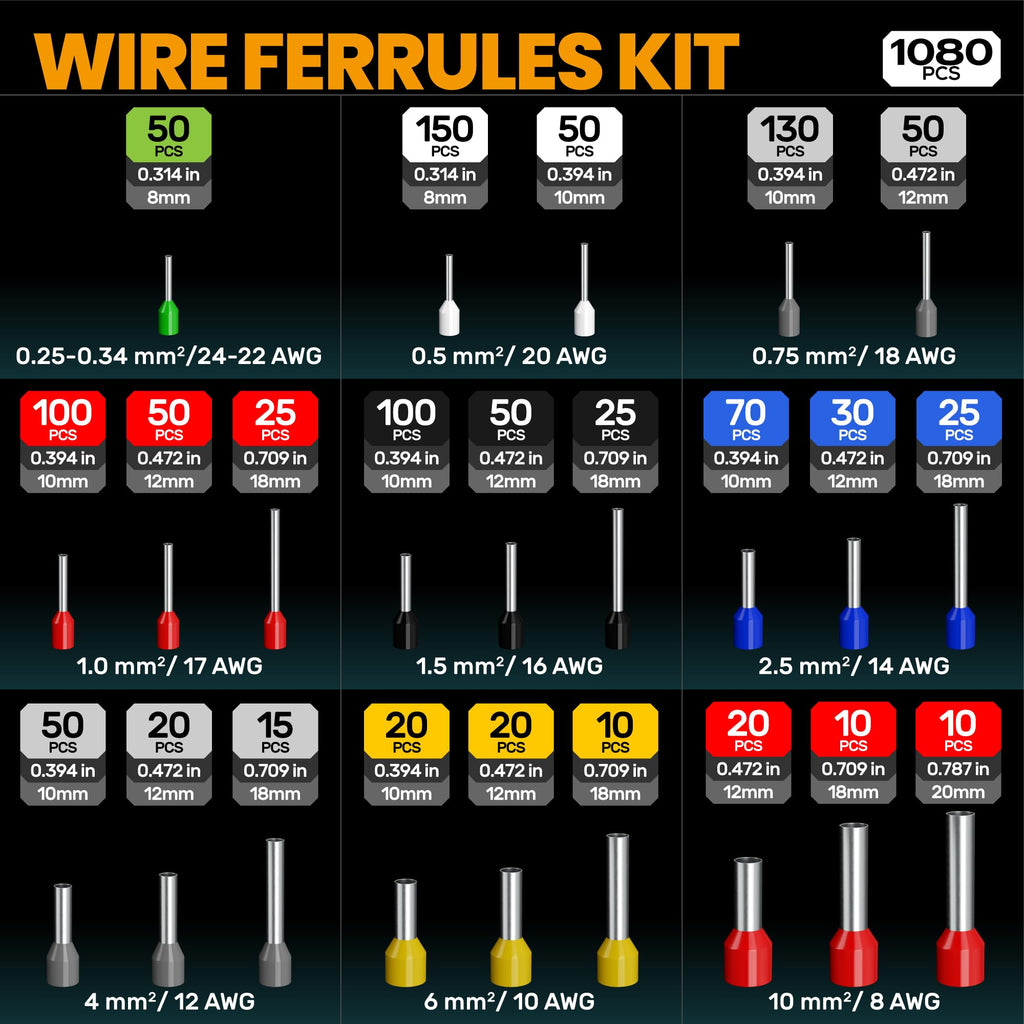 SOMELINE Ferrule Crimping Tool, Ratchet Pliers for AWG24-8 with 23 Sizes Wire End Ferrule Terminals, Quadrilateral Wire Crimp Pliers with Crimp Connectors,Crimp Pliers and Stripper Kit Crimp Connector