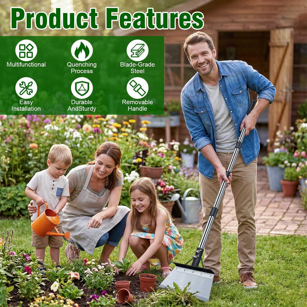 Nisuez Garden Cleaning Shovel, 64" Long Handle Heavy Duty Multifunctional Flat Shovel, Metal Floor Scraper Tool for Weeding, Scraping Moss, Ice & Snow Removal,Edger for Sidewalk, Driveway & Garden