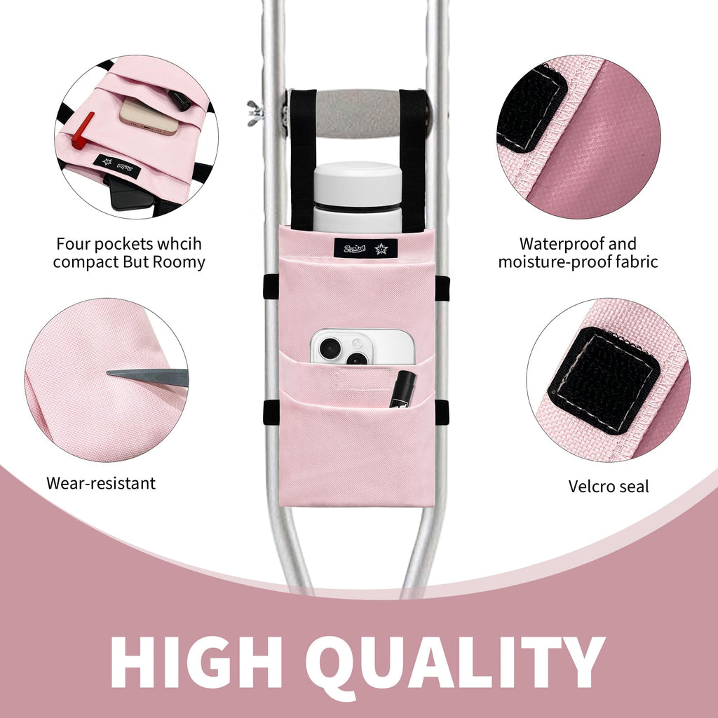 SPRING SEAON Crutches Padding & Crutch Bag (5 PCS) - Crutch Pads for Armpits and Hand Grips Water-Resistant Pouch for Crutches Crutch Cushions Crutches Accessories for Kids, Men, Women Pink