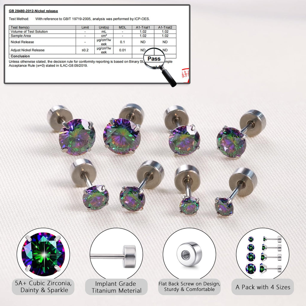 limerencia Hypoallergenic Screw Back Titanium Earrings Set for Women Men