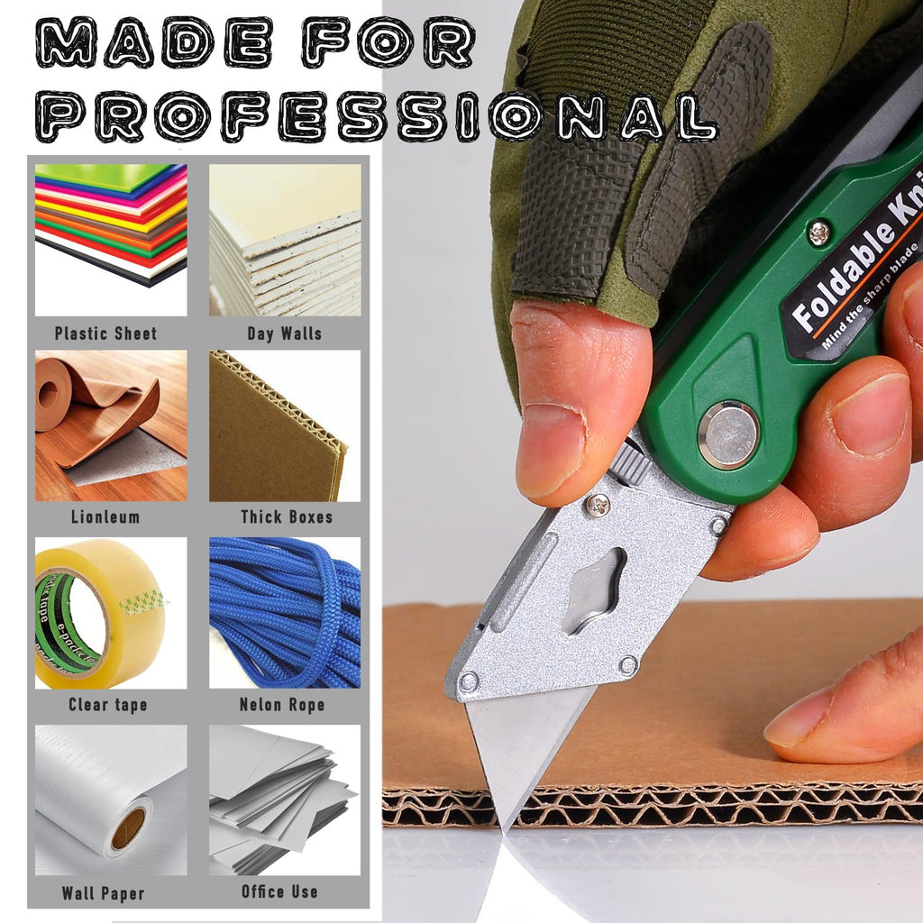 10-Pack Heavy Duty Folding Box Cutter Set with 30 Replacement Blades, Professional Utility Razor Knife (Pro)
