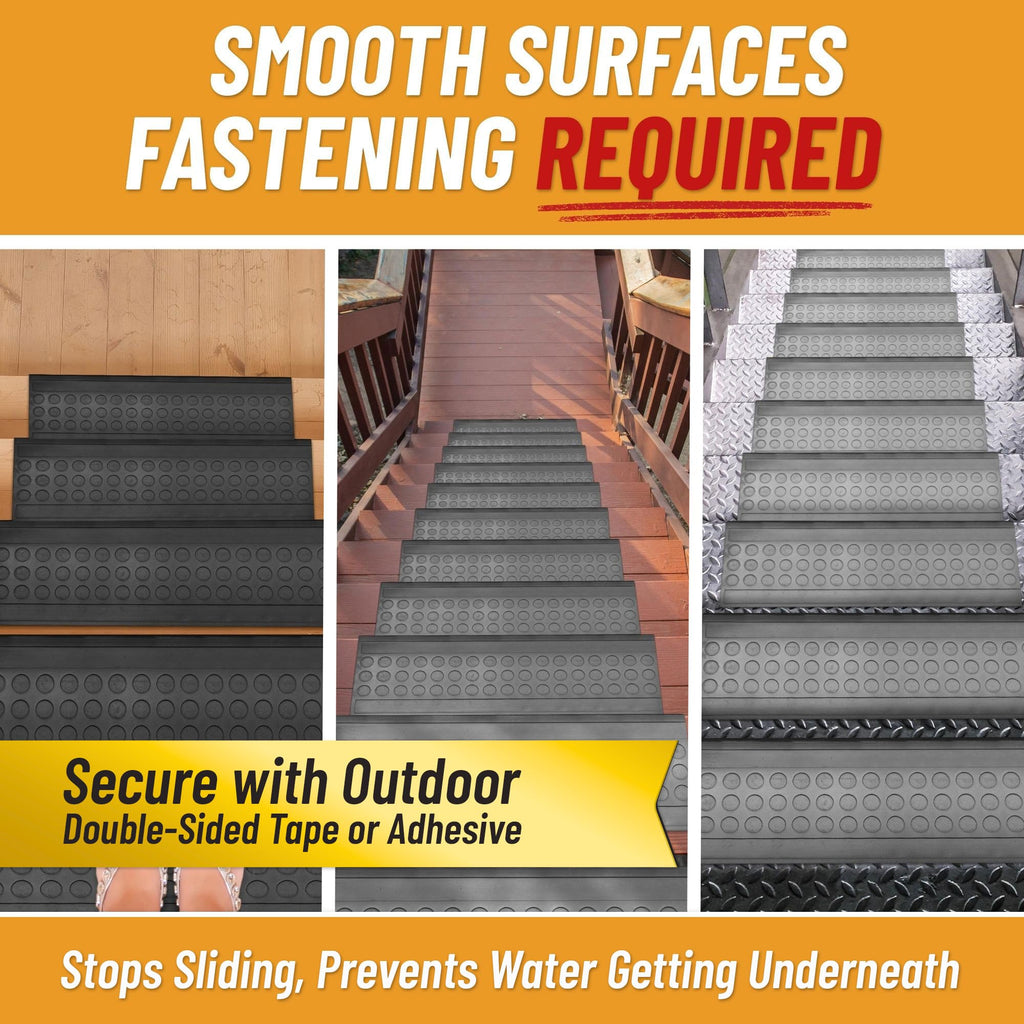 Ottomanson Outdoor Rubber Stair Treads – Coin Heavy-Duty Non-Slip Stair Mats – Best Grip on Concrete, Brick & Textured Step – Fastening Recommended for Wooden & RV Steps, Pack of 5