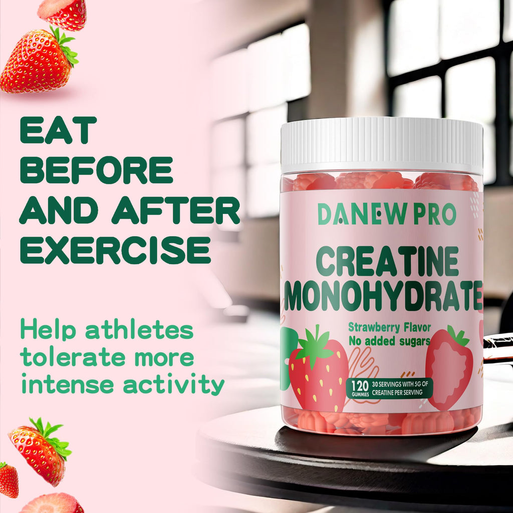 NSF Certified Creatine Gummy 5g - Creatine Monohydrate Gummies for Men & Women, Creatine Monohydrate for Muscle Strength, Muscle Builder, Energy Boost, Pre-Workout Supplement(120 Count)-Strawberry