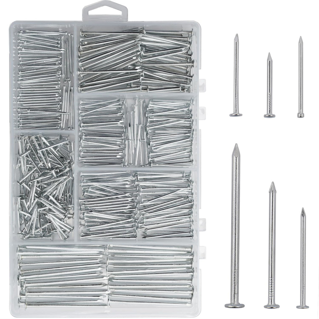 376PCS Galvanized Nails Kit with Storage Box, 6 Sizes for Hanging Pictures