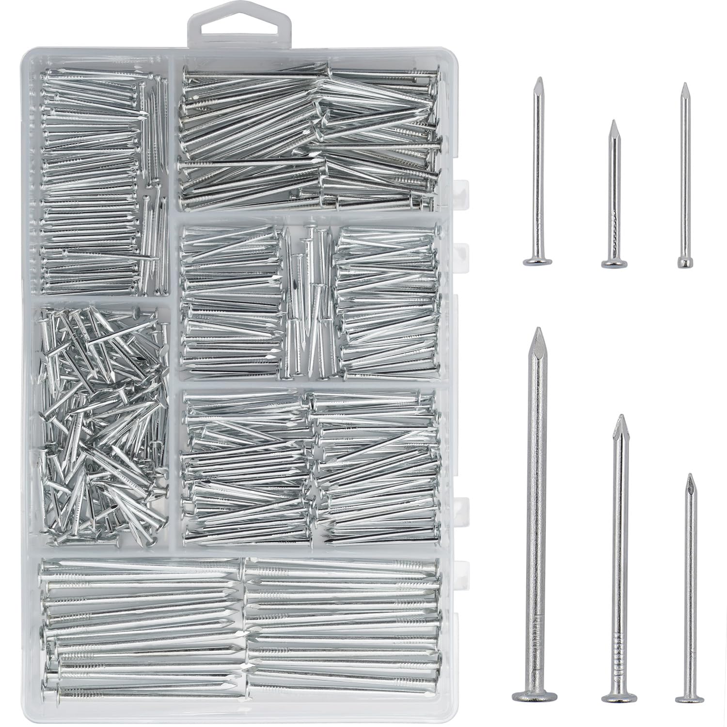 376PCS Galvanized Nails Kit with Storage Box, 6 Sizes for Hanging Pictures