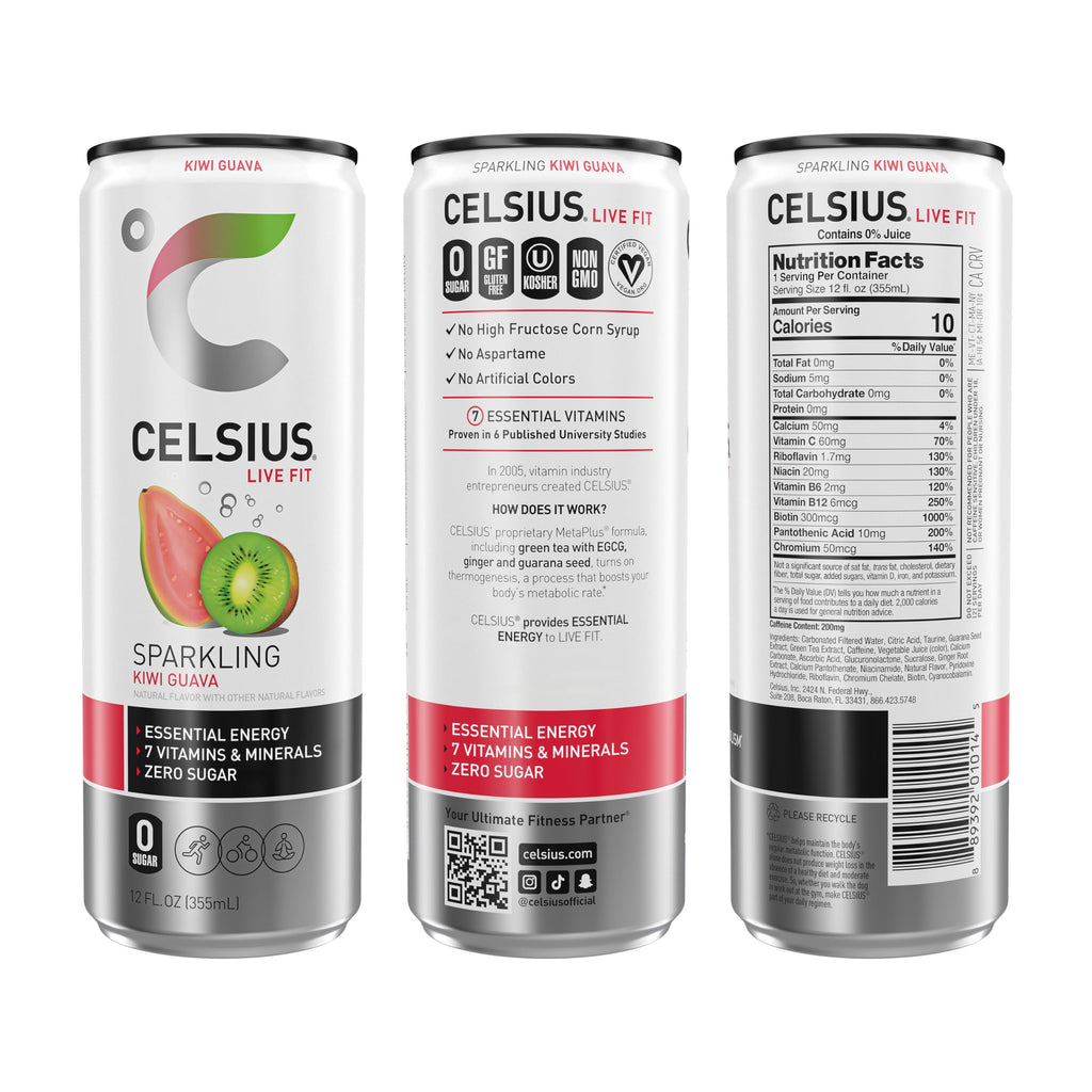 CELSIUS Sparkling Kiwi Guava, Sugar Free Energy Drink, 12 Fl Oz (Pack of 12)