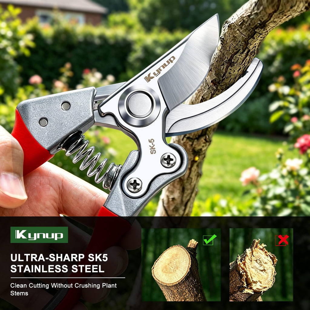 Kynup 2Packs Pruning Shears for Gardening, Garden Shears Scissors Heavy Duty, Bypass Pruner Hand Shears, Tree Trimmers Secateurs, Garden Clippers for Plants, Hedge Shears, Garden Tools (Red)