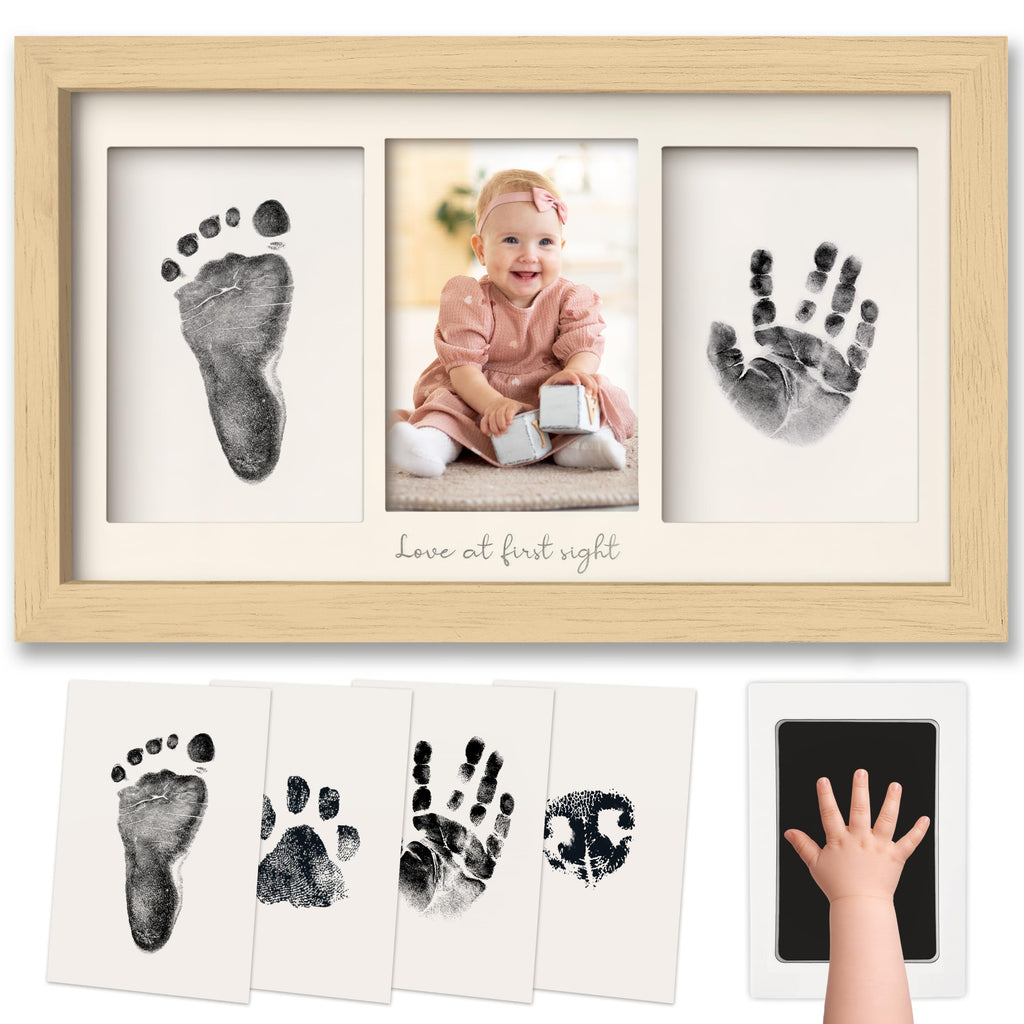 Inkless Hand and Footprint Kit, Boy Girl Newborn Keepsake (Ash Wood)