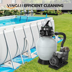 VINGLI (24H Timer) 12 in Sand Filter Pump with Filter Balls, 1585 GPH 1/2 HP High Efficiency Pool Pump with 7-Way Valve for Above Ground Swimming Pools Up to 8000 Gallons
