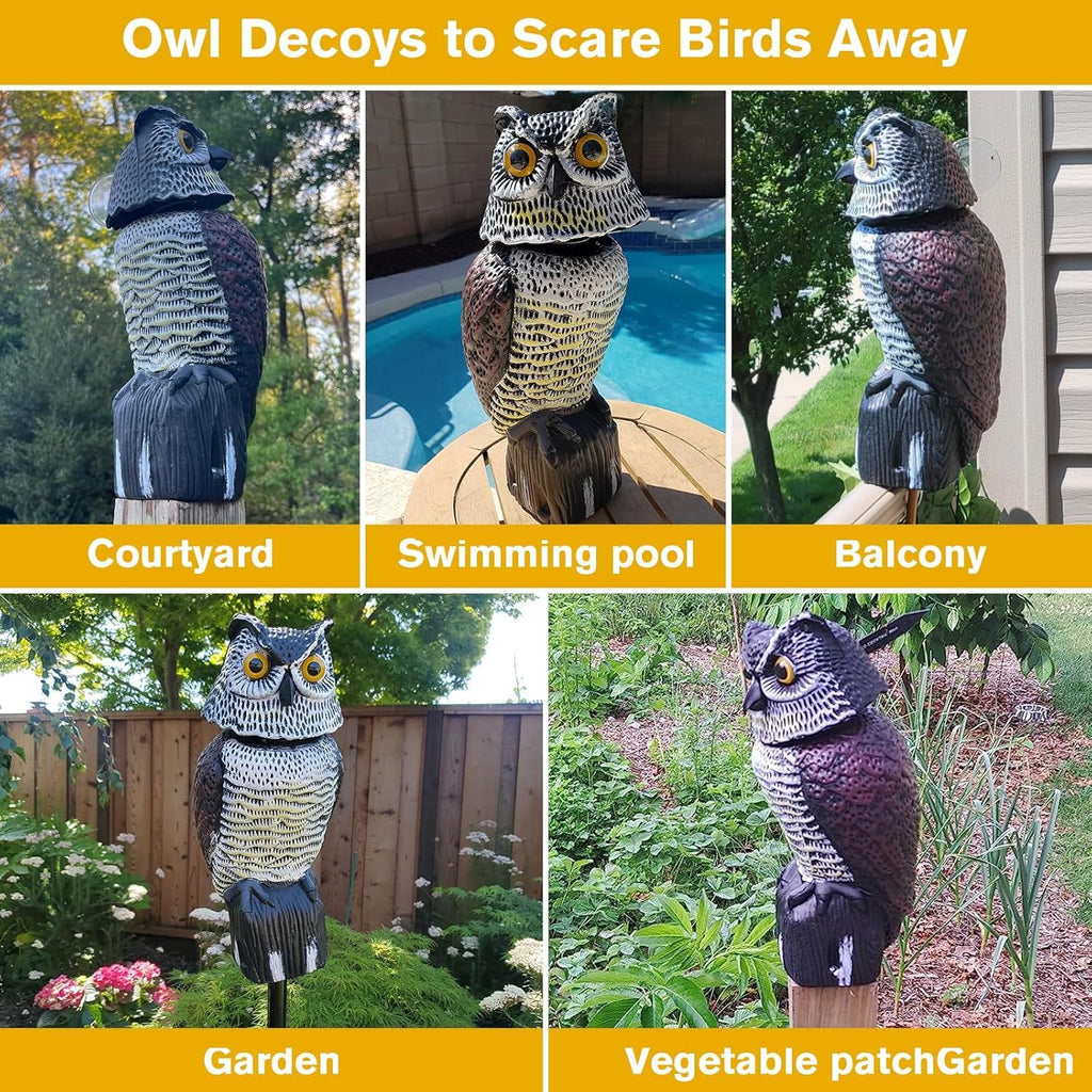 Fake Owl Statue to Scare Birds Away, Waterproof Moving Bird Deterrent Owl