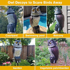 Fake Owl Statue to Scare Birds Away, Waterproof Moving Bird Deterrent Owl