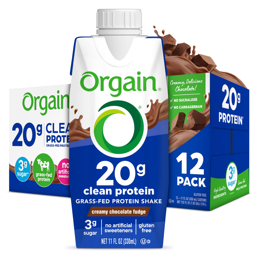 Orgain 20g Clean Grass Fed High Protein Shake, Chocolate, 11 oz, 12pk
