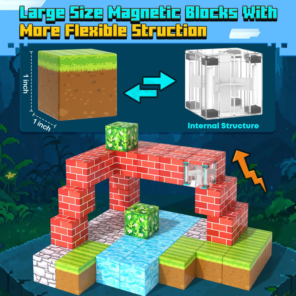 100PCS Magnetic Blocks-Build Mine Magnet World Set for Boys & Girls Age 3-5 6-8, STEM Sensory Toys for Toddlers Gifts for 3+ Years Old Girls Boys,1" Magnet Cubes Classroom Must Haves Construction Toys