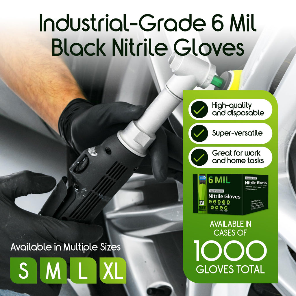 Inspire HEAVY DUTY 6Mil ORIGINAL Quality Stretch Nitrile Gloves Black Disposable Latex Free | Food, Industrial, Mechanic Tattoo (6Mil Black, XXL)