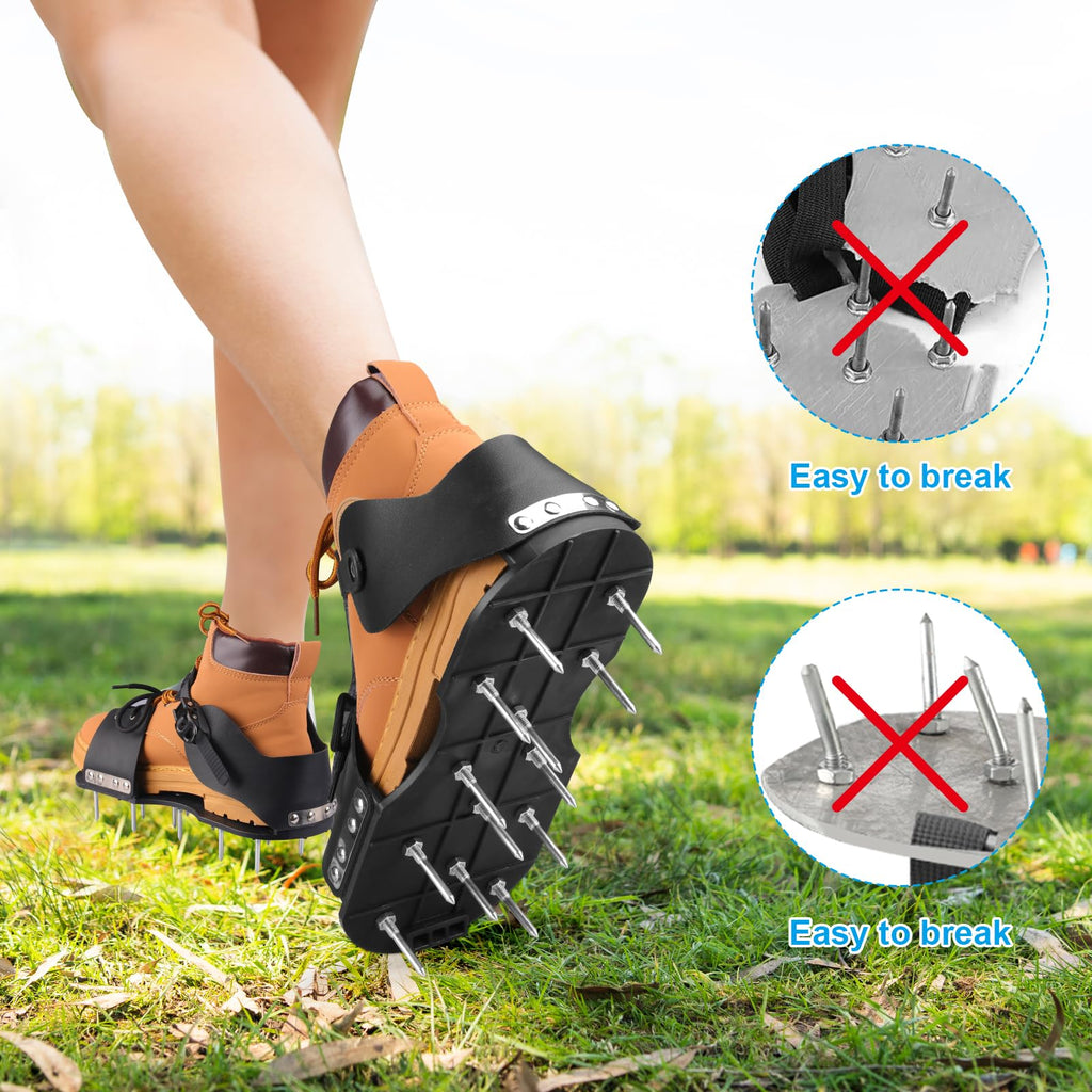 Lawn Aerator Shoes for Grass, Pre-Assembled Grass Aerator Shoes for Lawn Aerator Shoes with Adjustable Strap, One Size Fits All Spiked Shoes for Effectively Aerating Yard Garden Lawn Patio Soil
