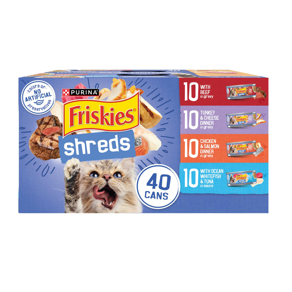 Purina Friskies Wet Cat Food Variety Pack, Shreds, 40 Pack 5.5 oz Cans
