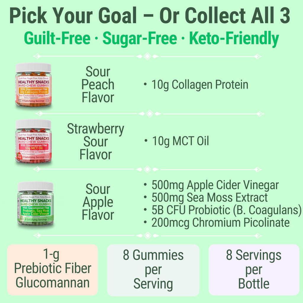 High-Fiber Keto Snacks, Healthy Snack for Adults, Chromium Picolinate Seamoss ACV Gummies, Gluten Free No Sugar Low Calorie & Carb Prebiotic Fiber Gummy Snack Candy, Apple Cider Vinegar Irish Sea Moss