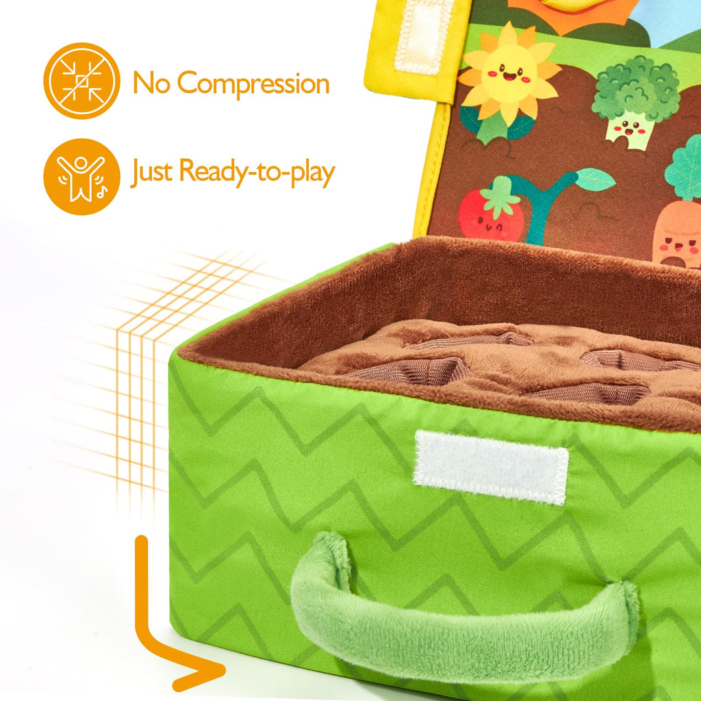 hahaland Baby Toys 6-12 Months - Fruits Vegetables Garden Plant Plush - 6 Month Old Toys Montessori Sensory Toy Carrot Flower with Rattles Mirror Squeaker Textures Crinkle Tissues Christmas Baby Gifts