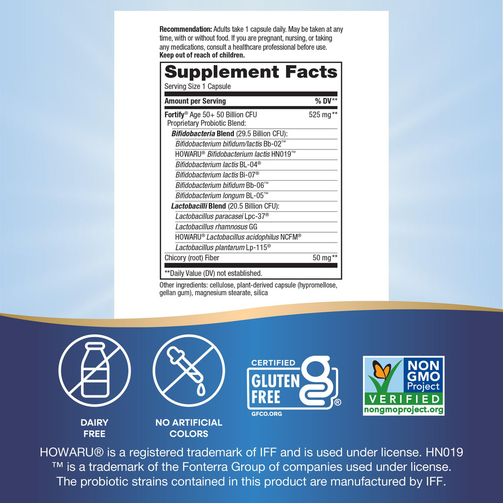 Nature's Way Fortify 50+ Daily Probiotic for Men & Women, 30 Billion Live Cultures, Colon, Digestive, and Immune Health Support* Supplement, 30 Capsules