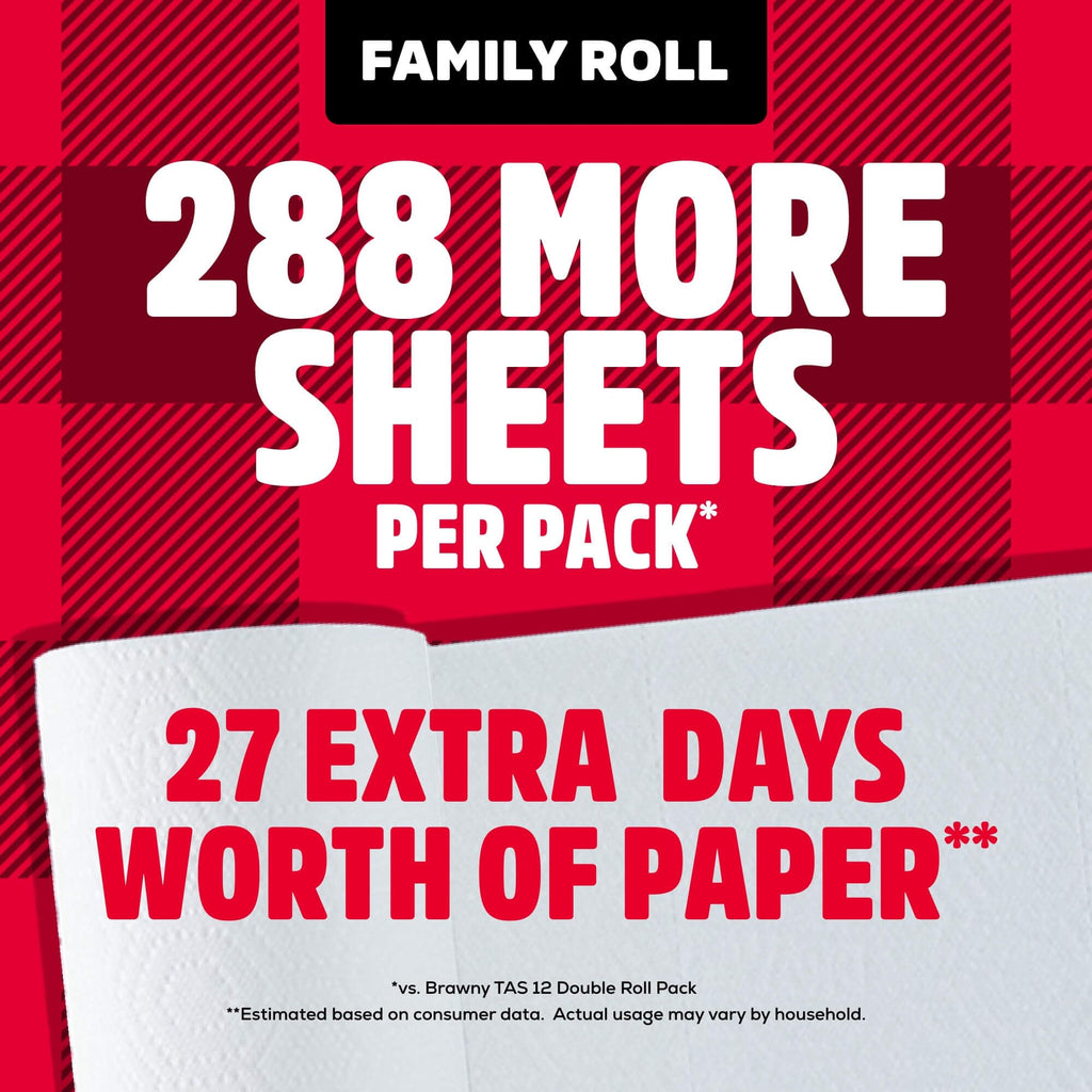 Brawny Tear-A-Square 3-Ply Paper Towels, 12 XL Family Rolls = 30 Regular