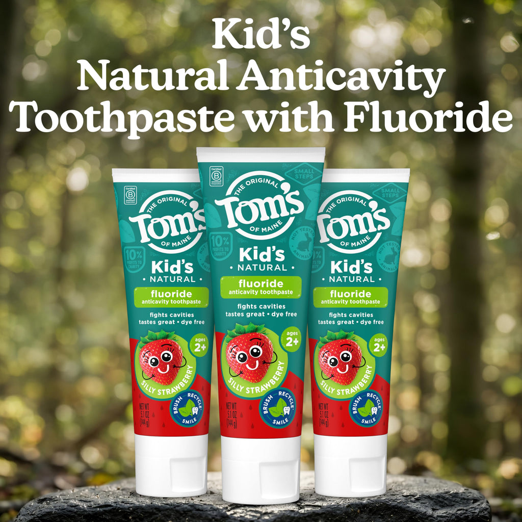 Tom’s of Maine Natural Kids Fluoride Toothpaste, 3 Pack, For Kids Ages 2 and Up, Great Toddler Toothpastes, No Artificial Flavors, Dyes, or Preservatives, Silly Strawberry, 5.1 oz