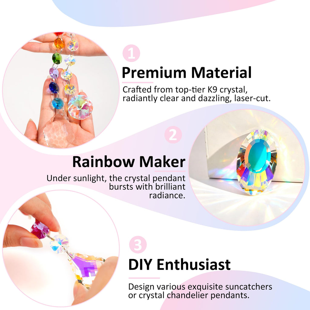 WASTROYAL 212pcs Crystal Suncatcher Kit, Glass Prisms for Chandelier Parts