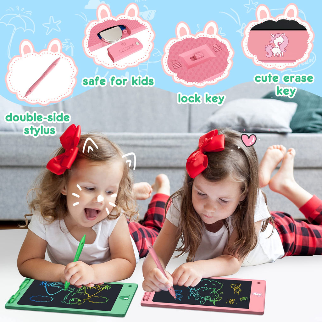 FLUESTON LCD Writing Tablet for Kids, 8.8 Inch Drawing Tablet for Boys Girls 3 4 5 6 7 8 Year, 3pcs in 1 Pack Drawing Pad Birthday Christmas Gift for Kid Educational Doodle Board Cute Unicorn Toy