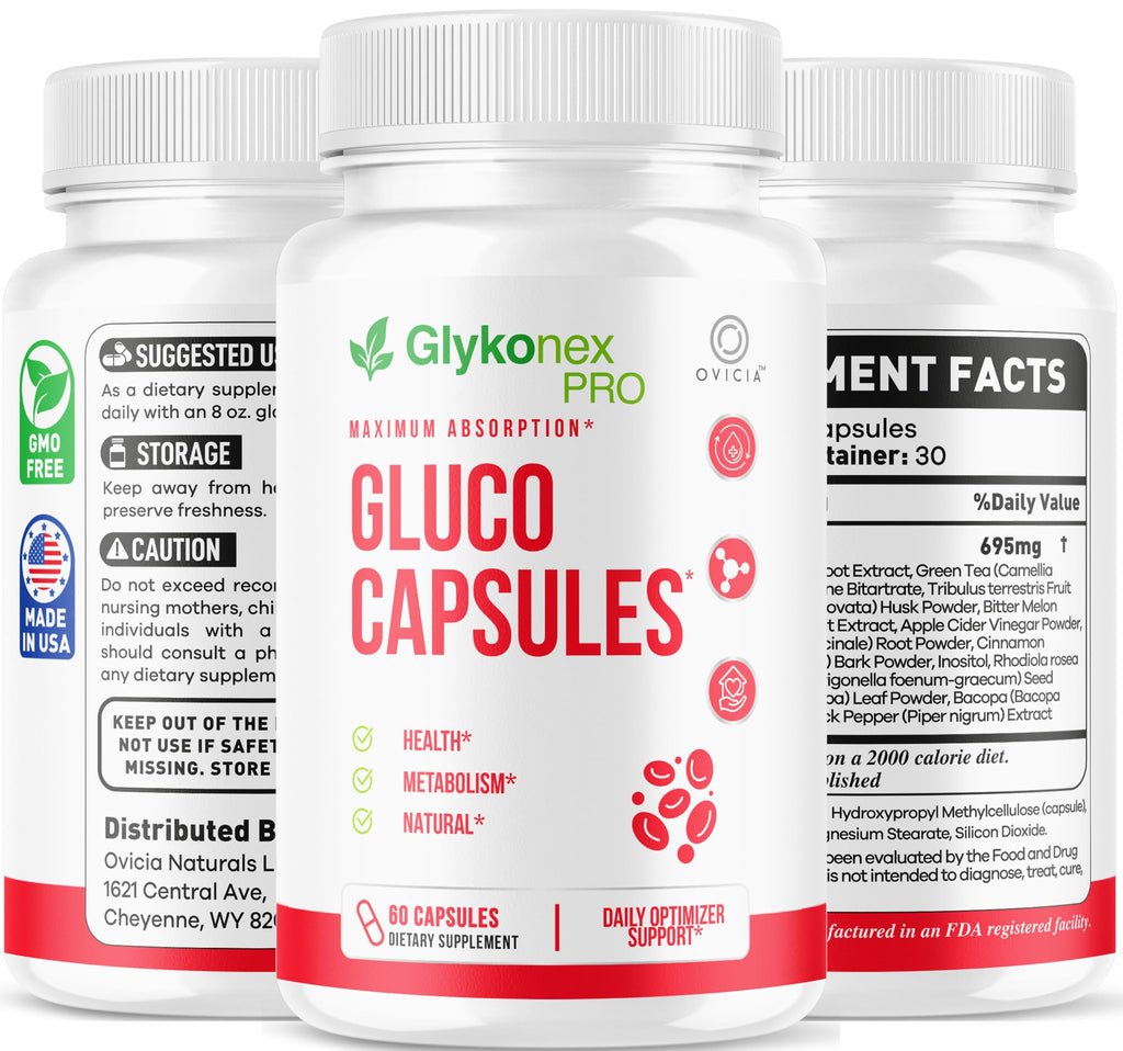 (5 Pack) Gluco Capsules - Official Glykonex Pro Pills Advanced Premium Support for Maximum Strength Glykonix with Natural Ingredients Vitamins for Overall Health & Wellness, 300 Capsules for 5 Months