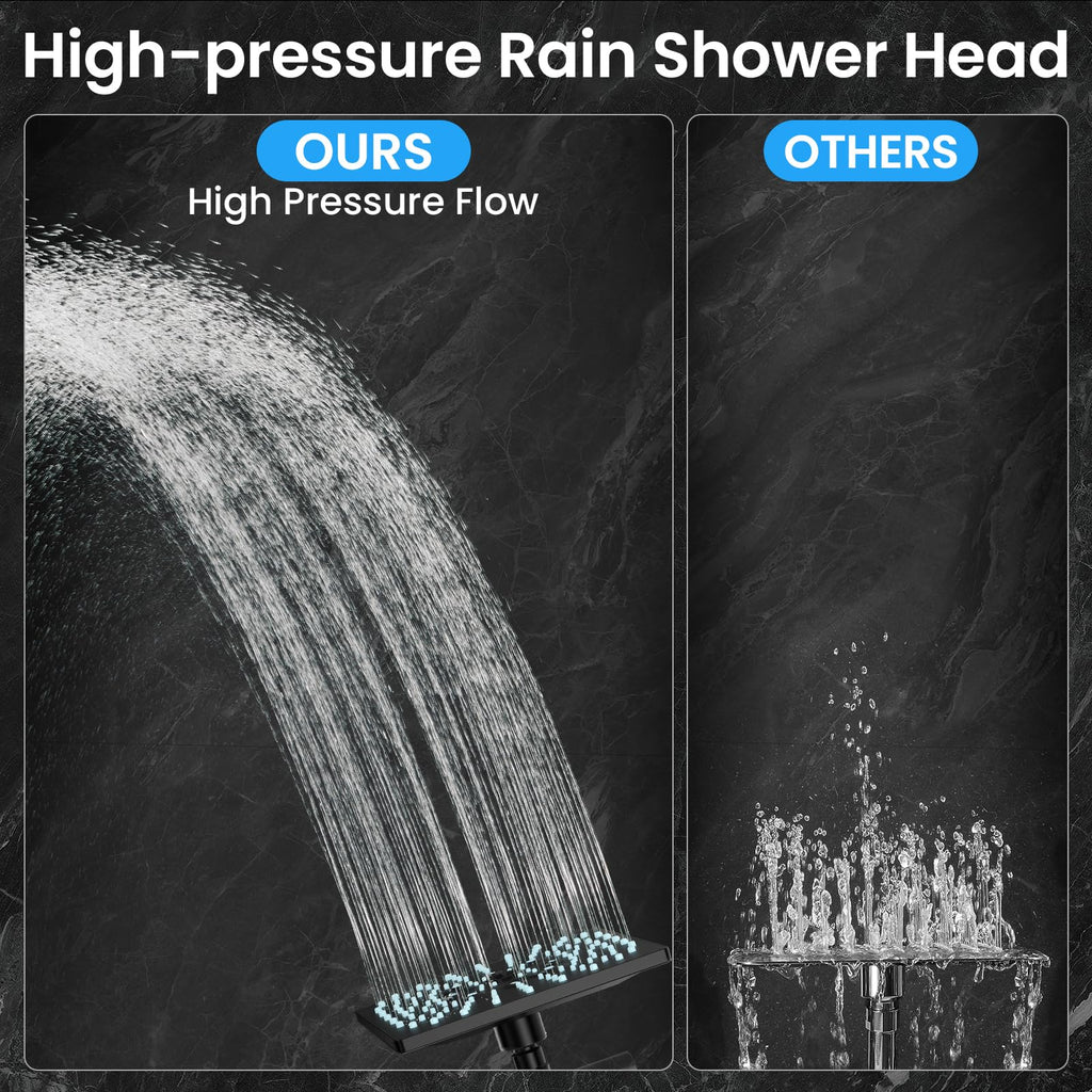 Veken High Pressure Rain Shower Head with Handheld, Square Rainfall Shower Heads with 5-Mode Handheld Spray Combo, Detachable Hand Held Showerhead, Bathroom Decor，Dual Matte Black Regaderas Para