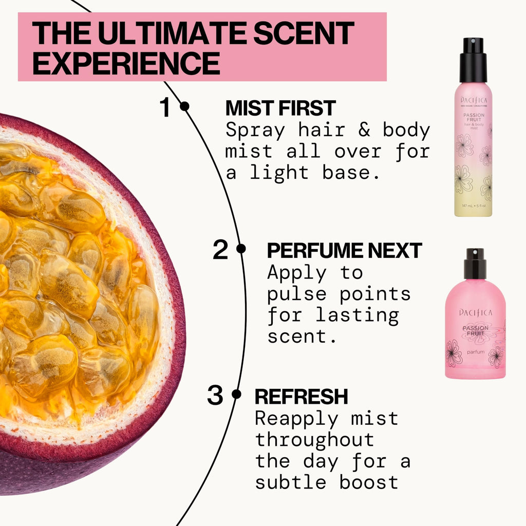 Pacifica Hair Mist Perfume & Full Body Spray for Women - Passion Fruit Body Mist Fragrance w/Pineapple, Orange Blossom, Vanilla, Sandalwood & Bergamot ��� Alcohol-Free, Vegan & Cruelty-Free, 5 oz