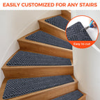 BAGAIL 15 Pack Non-Slip Stair Treads for Wooden Steps, 8"x30" Peel and Stick Carpet Stair Runners, Machine Washable Indoor Step Covers with No-Residue Adhesive for Dogs, Kids & Elderly - Bluish Grey