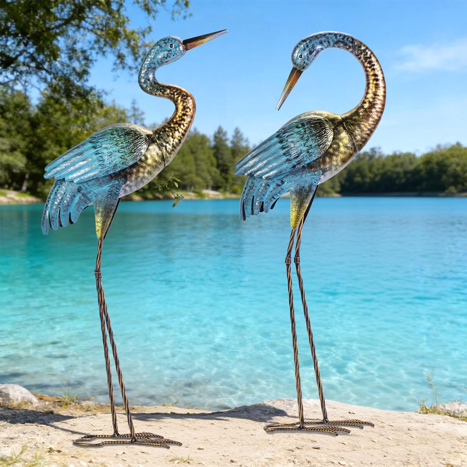 Natelf Outdoor Garden Crane Statues Blue Heron for Lawn Yard Decor