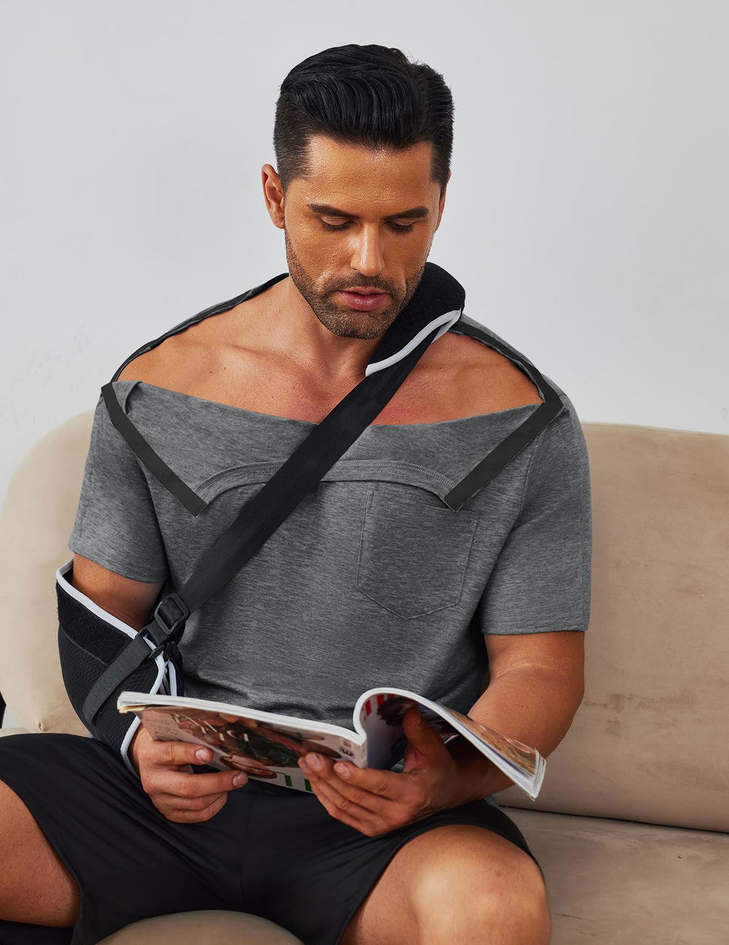 Deyeek Shoulder Surgery Shirts for Men Side Snap Short Sleeves Tear Away Shirts Rotator Cuff Dialysis Recovery Chemo Shirts