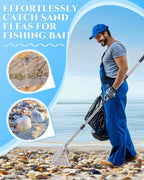 Sand Flea Rake 16" Wide - Detachable 54" Handle with Shark Tooth Screen - Stainless Steel Beach Rake for Fishing Bait, Shelling, Yard Cleaning - Saltwater Rust Proof & Portable