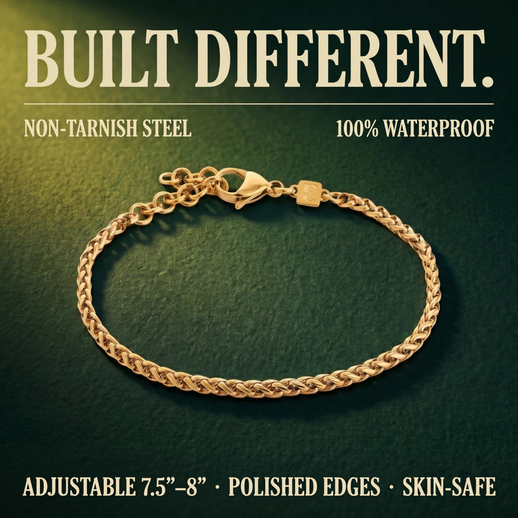Galis Gold Rope Chain Bracelets for Women and Men - Unisex Premium Stainless Steel Bracelet for Men and Women, Gold Plated Non Tarnish Bracelet, One Wrap Wheat Chain Style with Lobster Claw Clasp 7"
