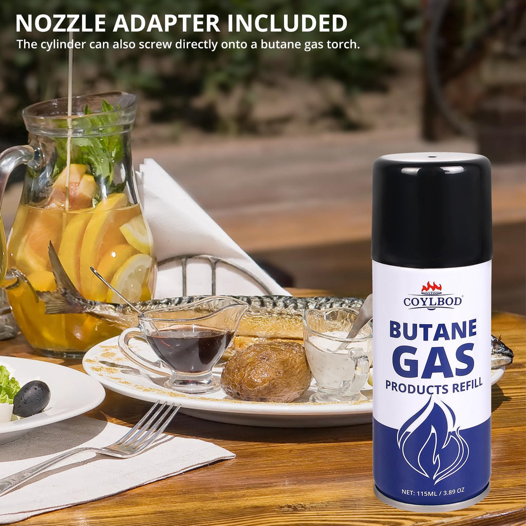 CoYlBod Butane Refill, Premium Butane Fuel 115 ml, 99.99% Pure Butane Lighter Refill for Torch Lighter (2 Can)