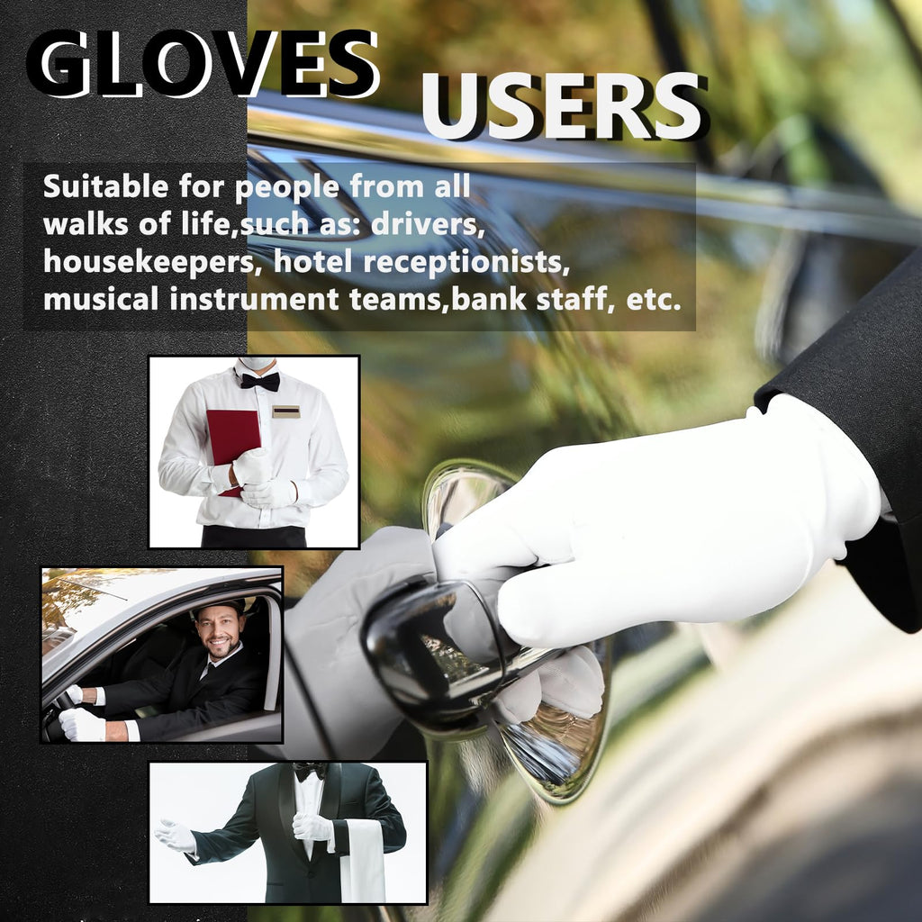 Zealor 12 Pairs White Cotton Gloves Soft Cloth Dust Hand Gloves Work for Men Women Art Crafting Handling, Eczema, BBQ, Coin Jewelry Watch Inspection, Dry Hands Sleeping, Archival, Large