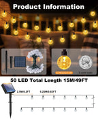 btfarm 4 Pack Solar String Lights Outdoor Waterproof, Each 49 FT 50 LED Solar Powered Patio Light, 8 Lighting Modes Crystal Globe Decor for Garden Yard Porch Party Wedding, Warm White
