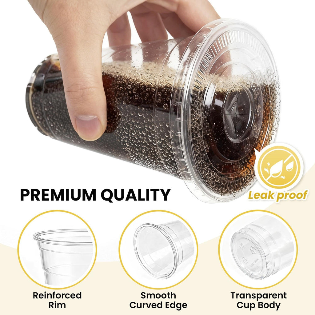100 Pack 16 oz Plastic Cups with Lids and Straws, Clear Disposable Plastic Cups, Heavy Duty Iced Coffee Cups with Leak-Resistant Lids, Cold Drink Cups for Juice, Coffee and Milk Tea & Party To Go