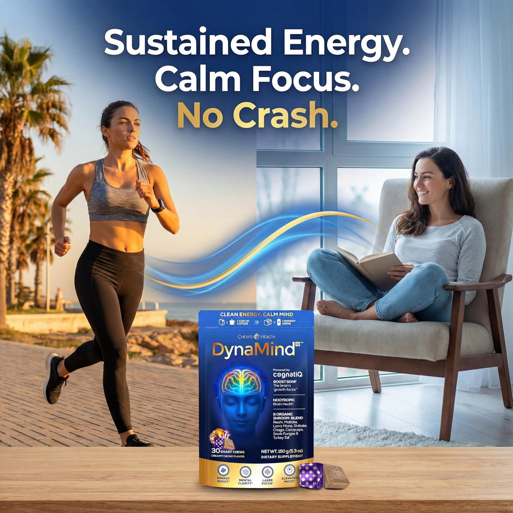 DynaMind iQ Brain Supplement for Memory and Focus for Adults - Nootropic Chews | Coffee Fruit & Mushroom Supplement Blend, Memory Focus Supplement, Caffeine Focus Pills Alternative, 30 Count